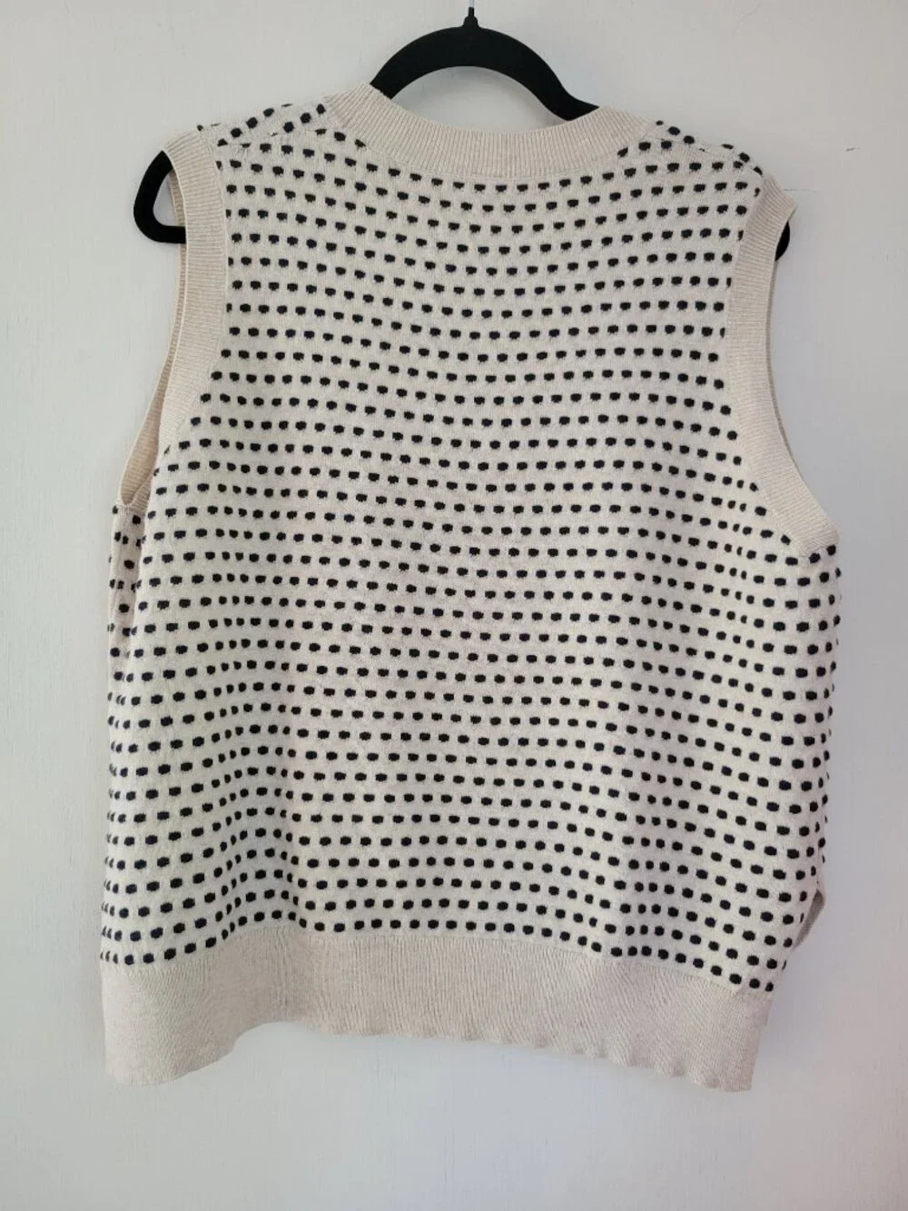 Zaket & Plover Cashmere Cotton Dot Knit Sweater Vest Cream Navy sz M - Picture 5 of 9